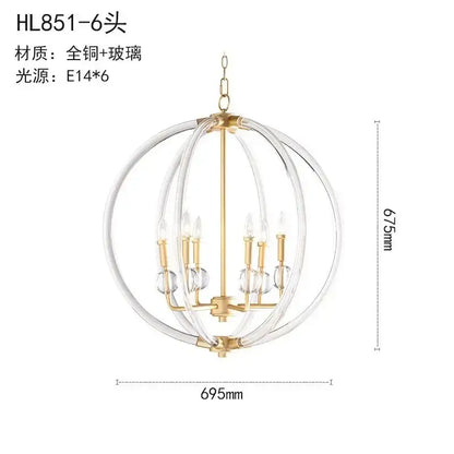 Country industrial ball chandelier gold crystal living room light