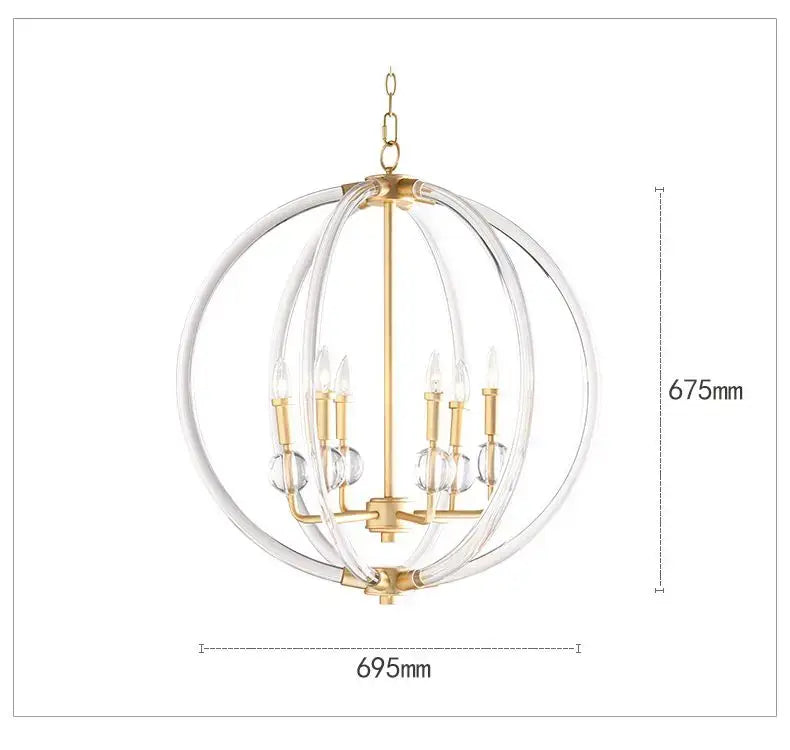 Country industrial ball chandelier gold crystal living room light