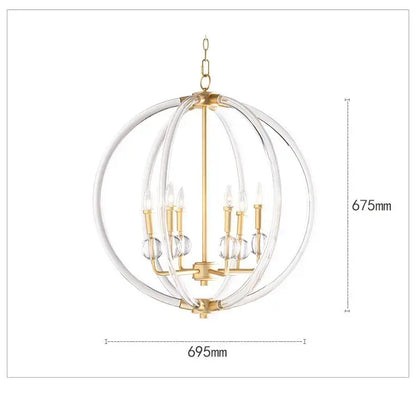 Country industrial ball chandelier gold crystal living room light