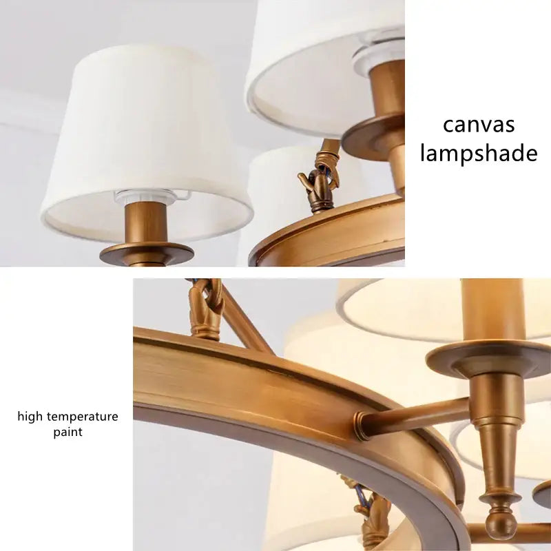 Country retro chandelier bronze pendant light dining room fabric shades