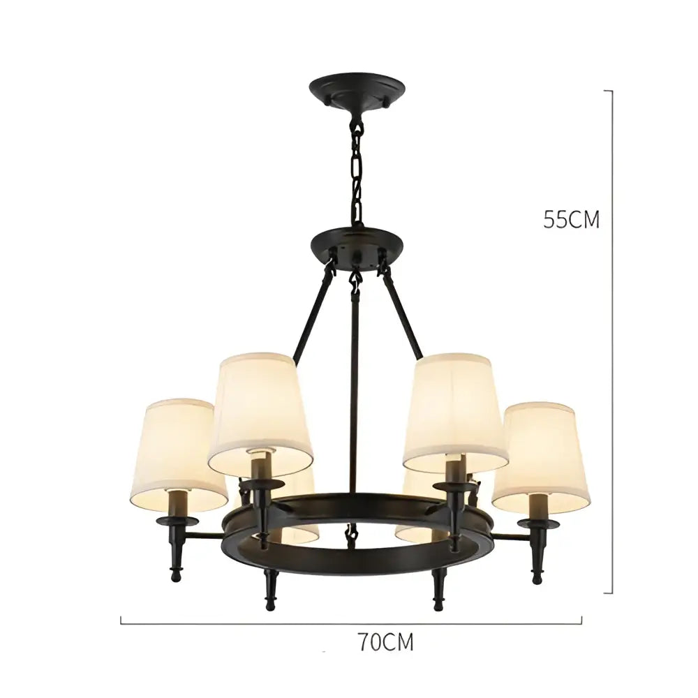 Country retro chandelier bronze pendant light dining room fabric shades