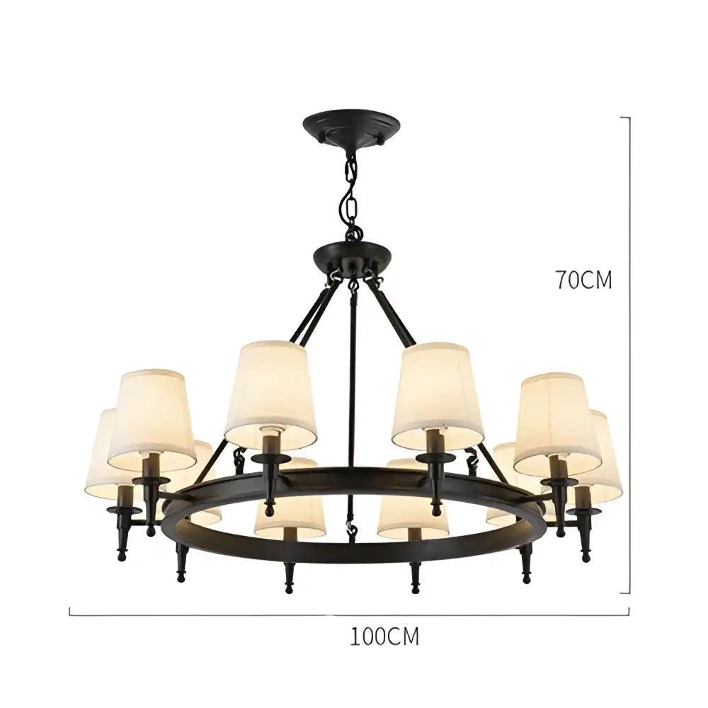 Country retro chandelier bronze pendant light dining room fabric shades