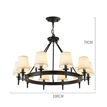 Country retro chandelier bronze pendant light dining room fabric shades