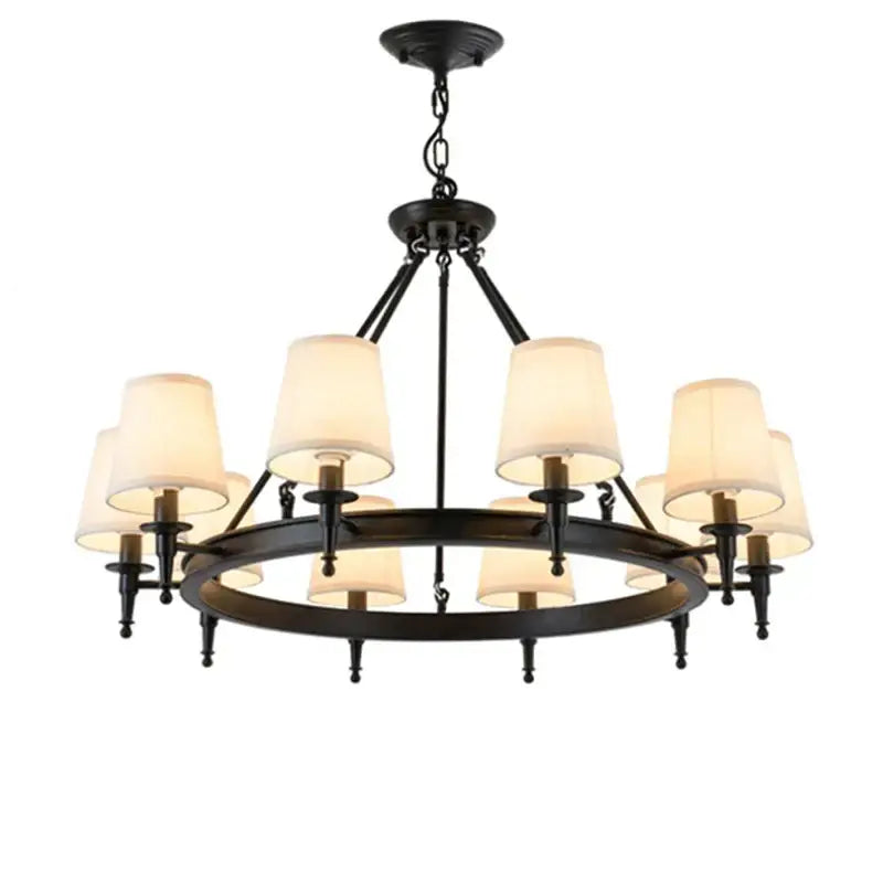 Country retro chandelier bronze pendant light dining room fabric shades