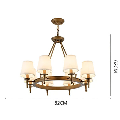 Country retro chandelier bronze pendant light dining room fabric shades