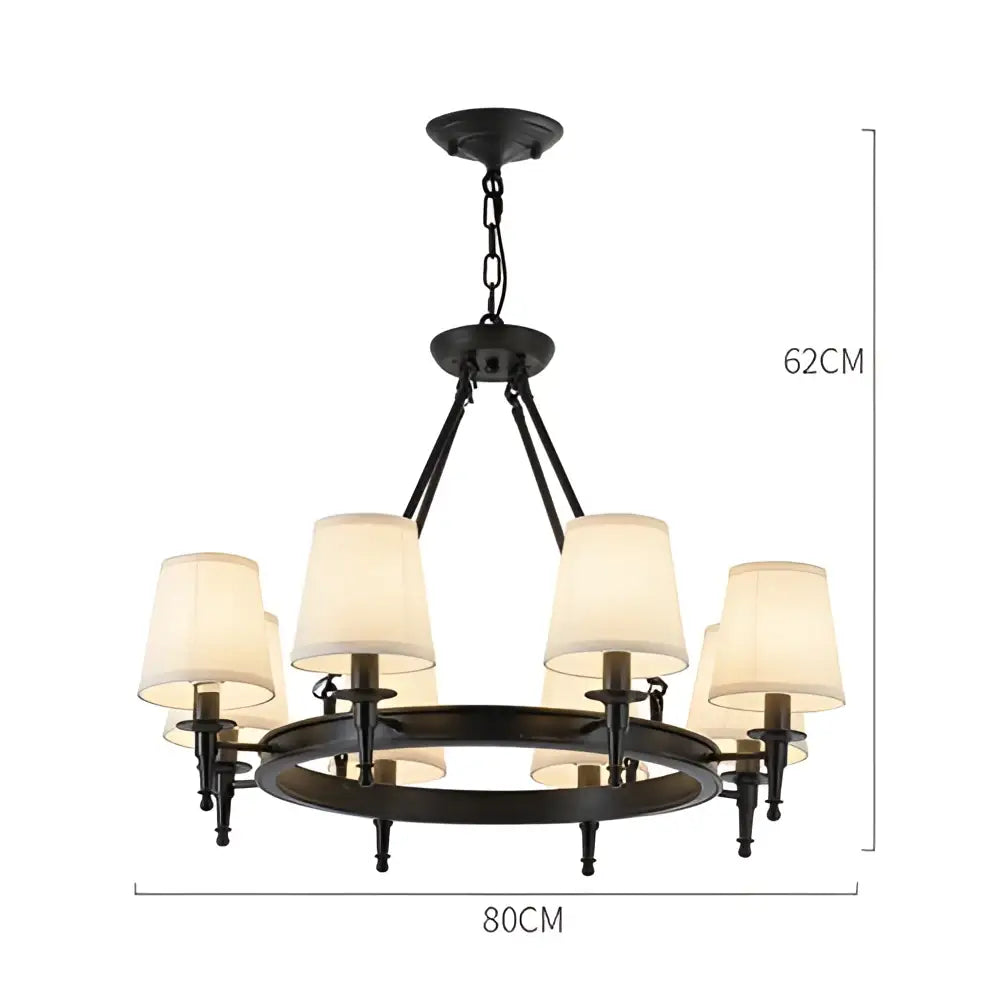 Country retro chandelier bronze pendant light dining room fabric shades
