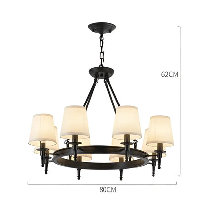 Country retro chandelier bronze pendant light dining room fabric shades