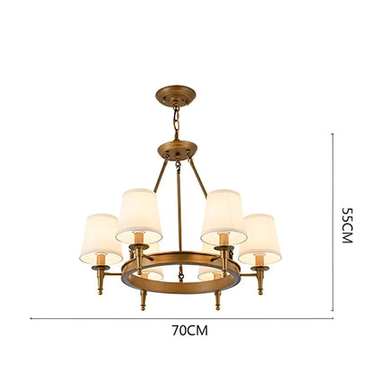 Country retro chandelier bronze pendant light dining room fabric shades