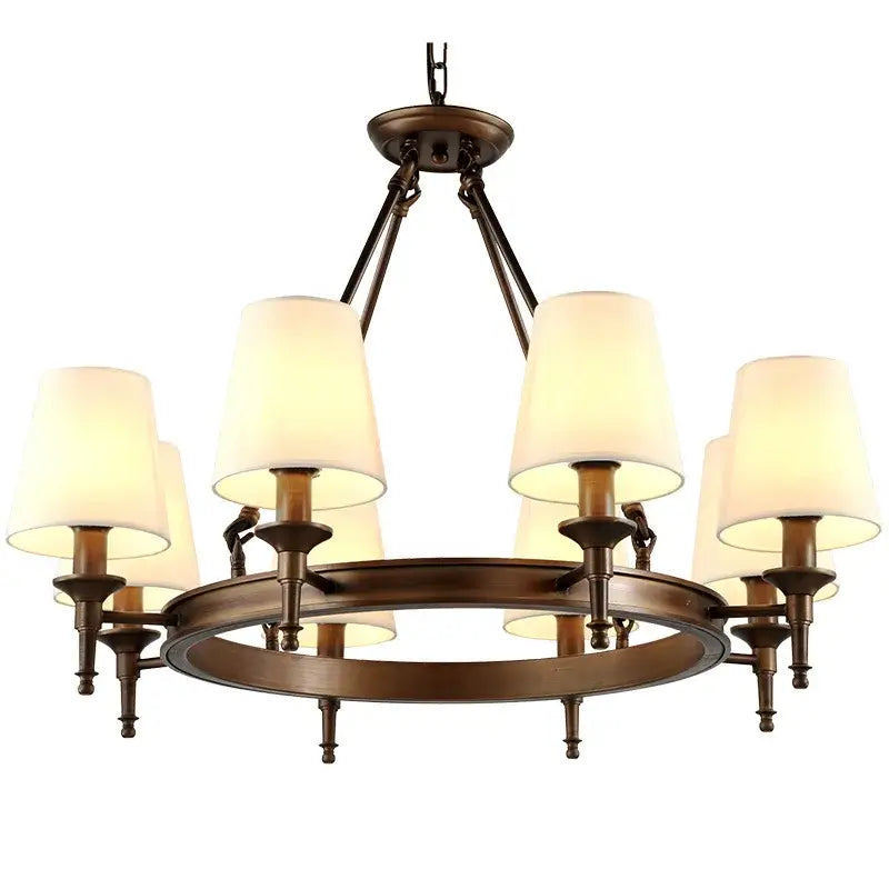 Country retro chandelier bronze pendant light dining room fabric shades