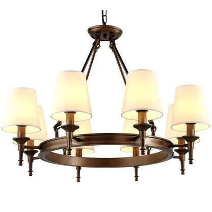 Country retro chandelier bronze pendant light dining room fabric shades