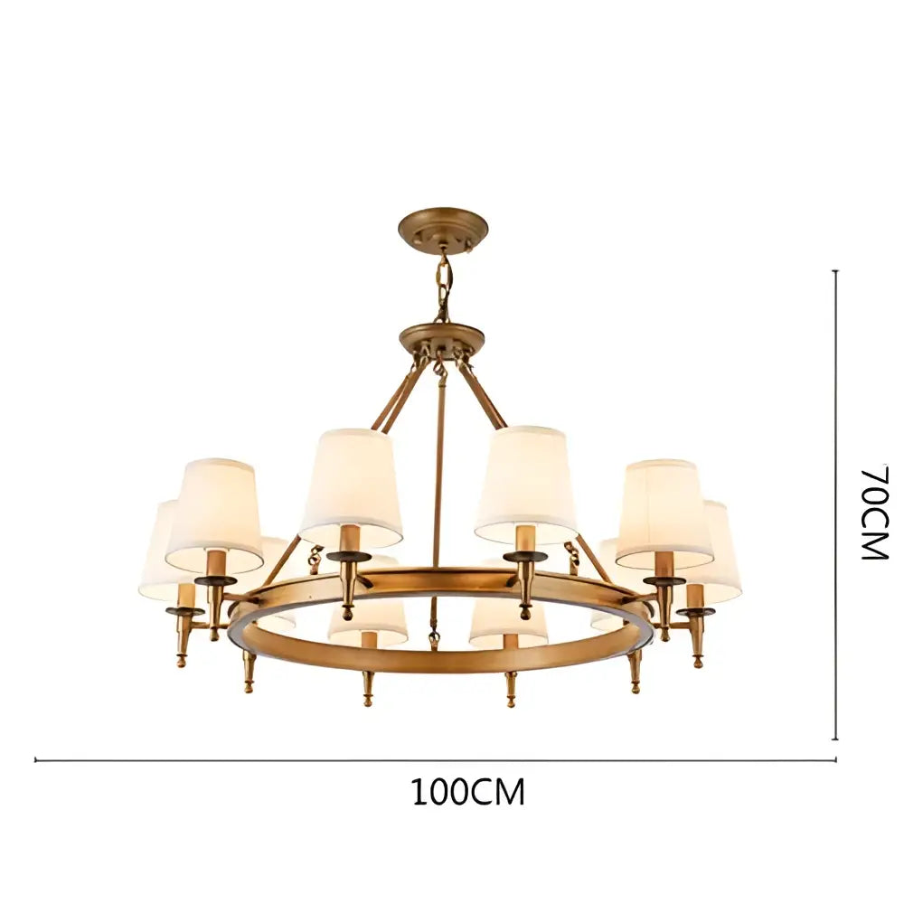 Country retro chandelier bronze pendant light dining room fabric shades