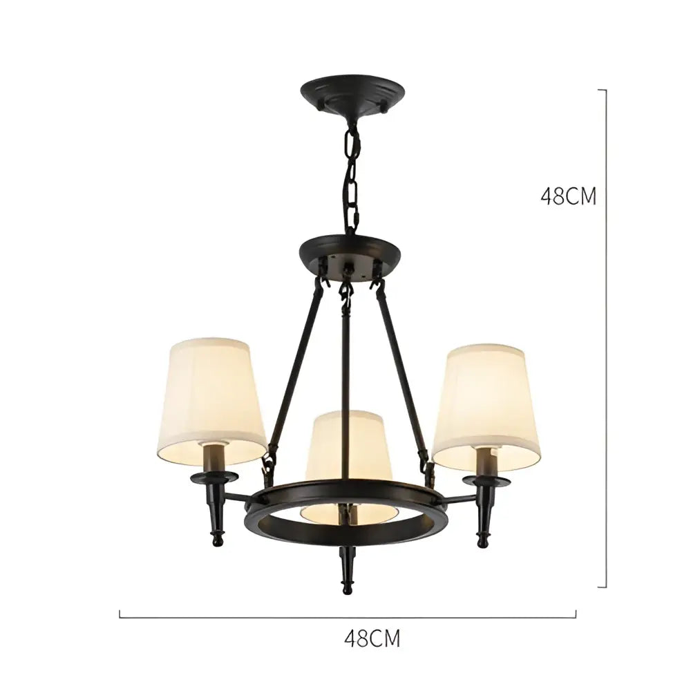 Country retro chandelier bronze pendant light dining room fabric shades