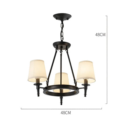 Country retro chandelier bronze pendant light dining room fabric shades