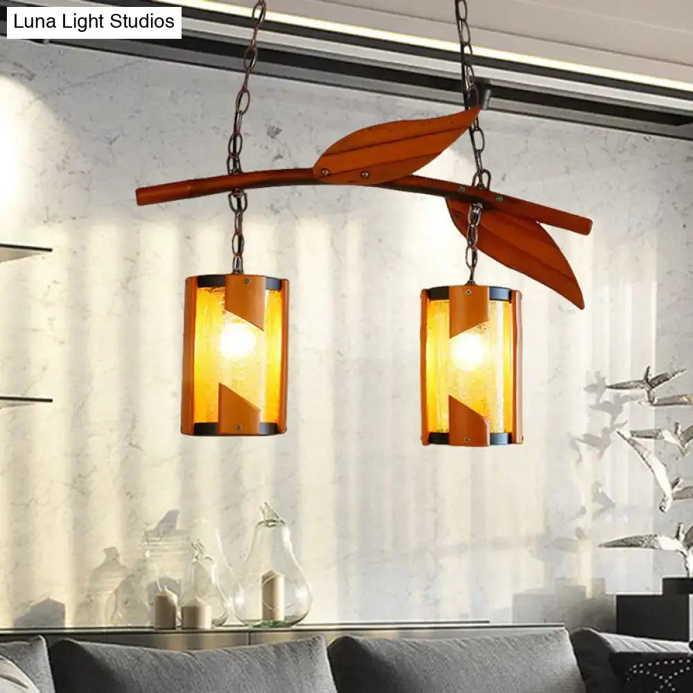 Country style brown branch accent crackle glass hanging light dining room