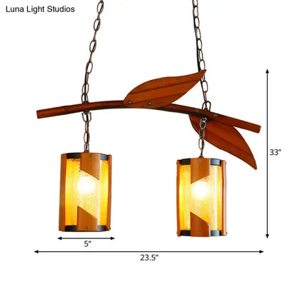Country style brown branch accent crackle glass hanging light dining room