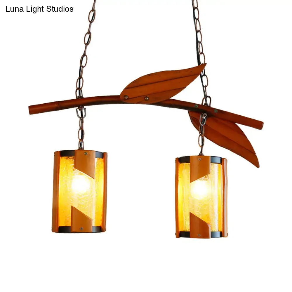 Country style brown branch accent crackle glass hanging light dining room