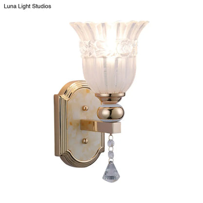 DecorBites™ Country Style Frosted Glass Floral Wall Sconce Lamp - Gold Finish Wall Lighting Fixture for Corridor