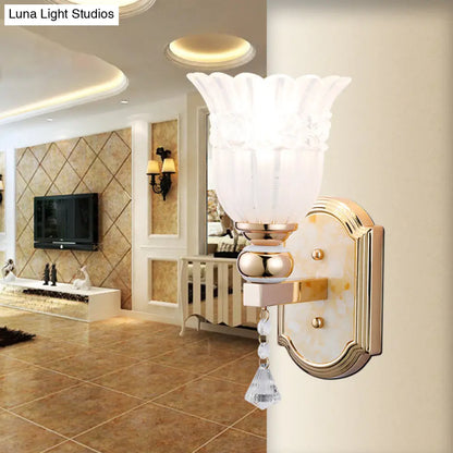DecorBites™ Country Style Frosted Glass Floral Wall Sconce Lamp - Gold Finish Wall Lighting Fixture for Corridor