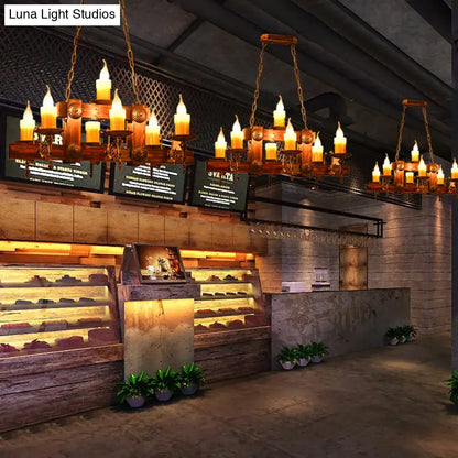DecorBites™ Country Style Wooden Island Lighting Fixture - Brown Candle Design, 7/10 Heads - Ideal for Dining Room