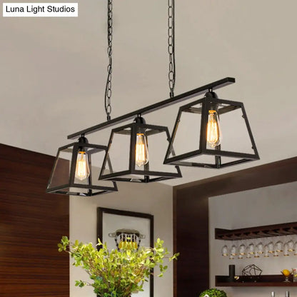 DecorBites™ Countryside Clear Glass Island Pendant Light with Black Frame - 3 Bulbs