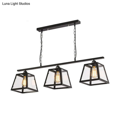 DecorBites™ Countryside Clear Glass Island Pendant Light with Black Frame - 3 Bulbs