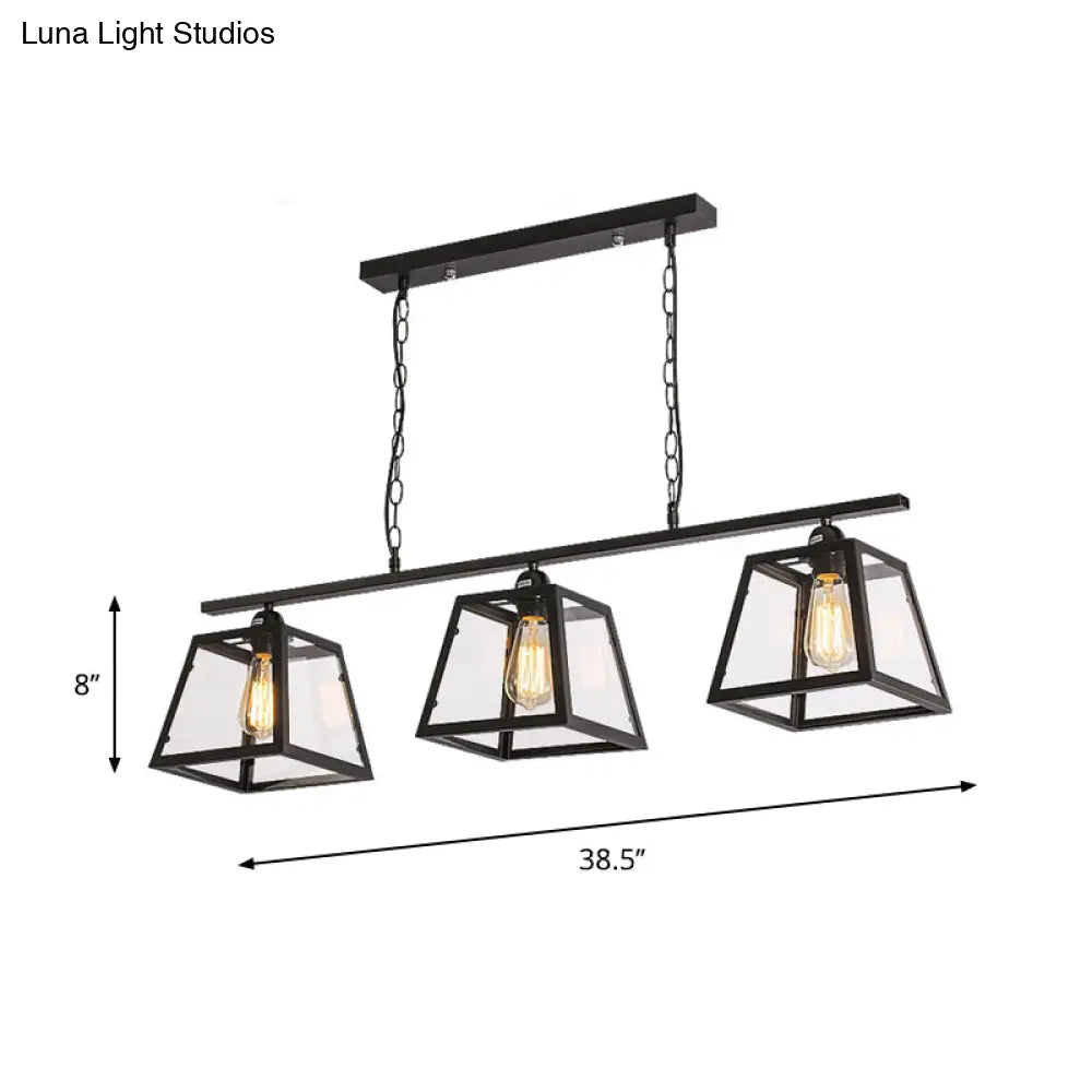DecorBites™ Countryside Clear Glass Island Pendant Light with Black Frame - 3 Bulbs