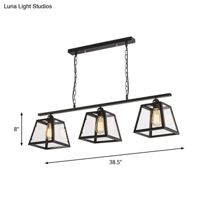 DecorBites™ Countryside Clear Glass Island Pendant Light with Black Frame - 3 Bulbs