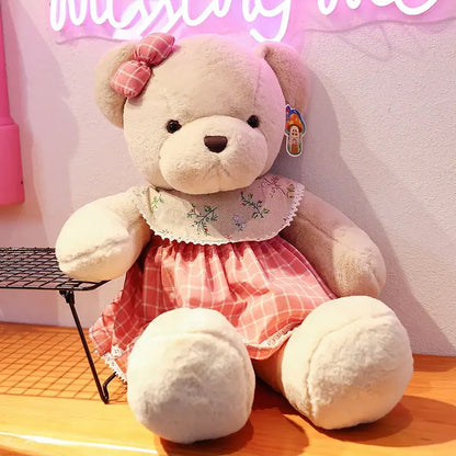 Cream plaid couple bear plush toy bedroom gift decor