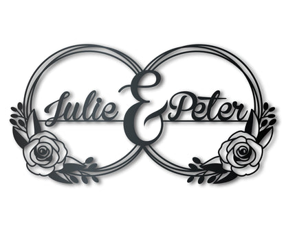 Metal Custom Couples Rose Rings Wall Art - Custom Metal Sign - 14 Color Options