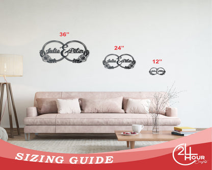 Metal Custom Couples Rose Rings Wall Art - Custom Metal Sign - 14 Color Options