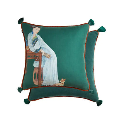 Court puppy print fringed pillow cover living room decor