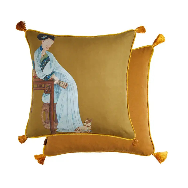 Court puppy print fringed pillow cover living room decor