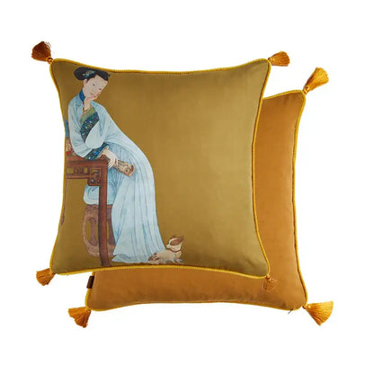 Court puppy print fringed pillow cover living room decor