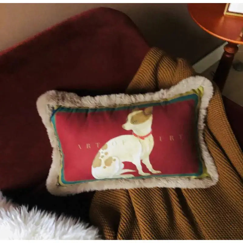 Court puppy print fringed pillow cover living room decor