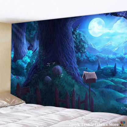 Cozy cabin in the woods wall hanging tapestry for bedroom decor