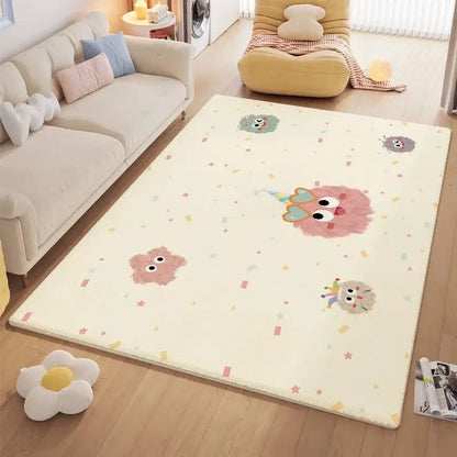Cozy carpet white & blue daisy embroidered bedroom rug