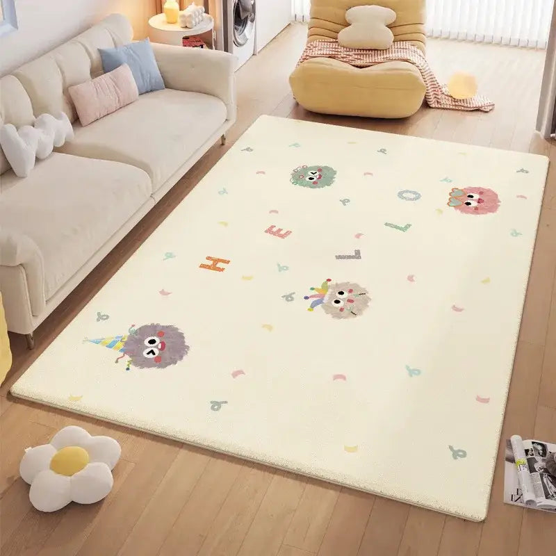 Cozy carpet white & blue daisy embroidered bedroom rug