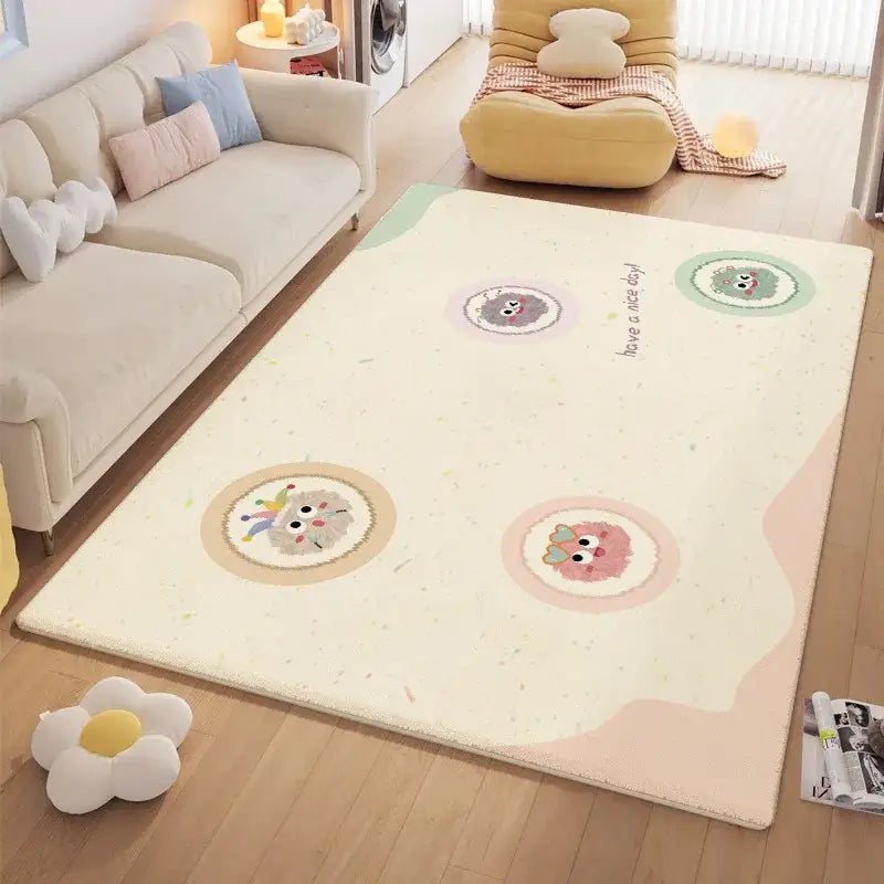 Cozy carpet white & blue daisy embroidered bedroom rug
