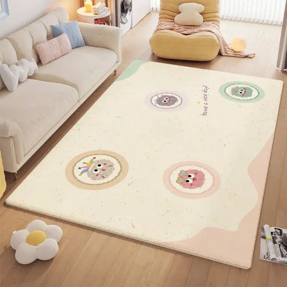 Cozy carpet white & blue daisy embroidered bedroom rug