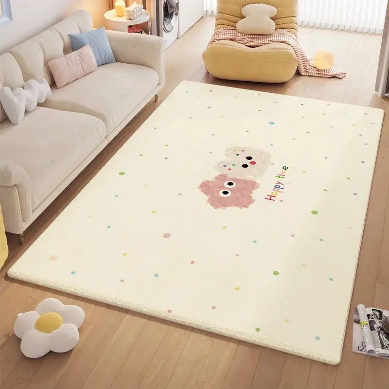 Cozy carpet white & blue daisy embroidered bedroom rug