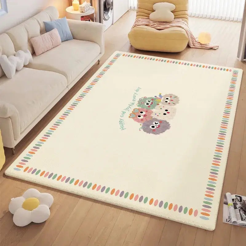 Cozy carpet white & blue daisy embroidered bedroom rug