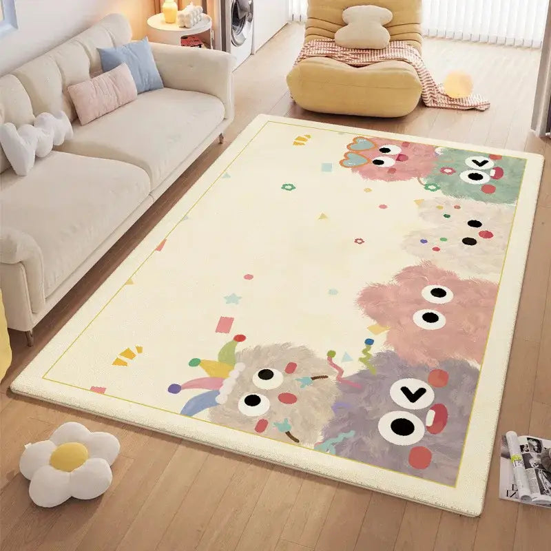 Cozy carpet white & blue daisy embroidered bedroom rug