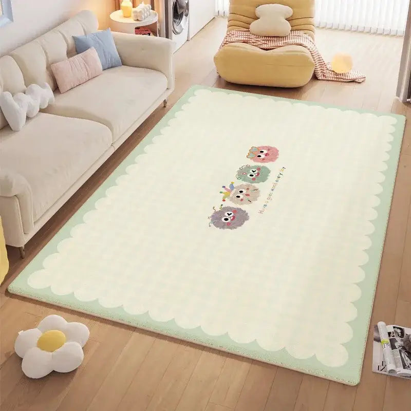 Cozy carpet white & blue daisy embroidered bedroom rug