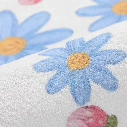 Cozy carpet white & blue daisy embroidered bedroom rug