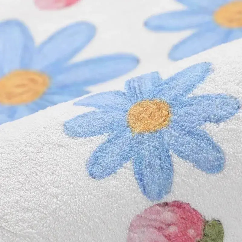 Cozy carpet white & blue daisy embroidered bedroom rug