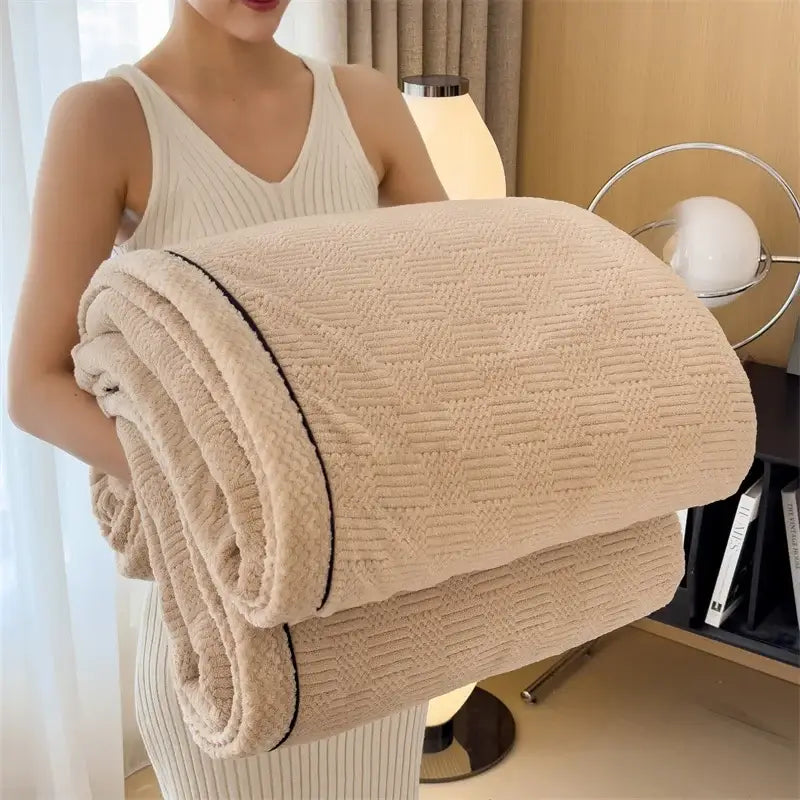 Cozy carved velvet cream & gray quilted blanket bedroom throw
