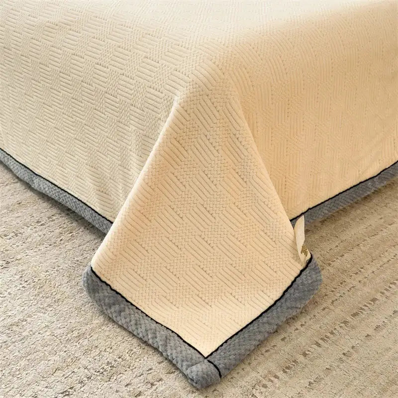 Cozy carved velvet cream & gray quilted blanket bedroom throw
