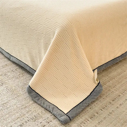 Cozy carved velvet cream & gray quilted blanket bedroom throw