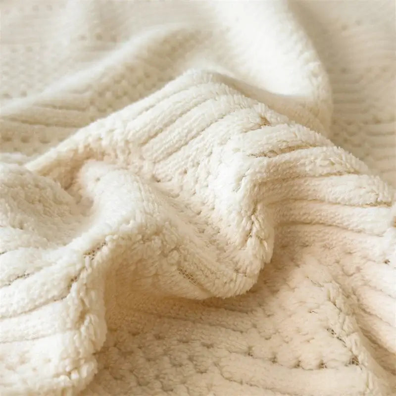 Cozy carved velvet cream & gray quilted blanket bedroom throw