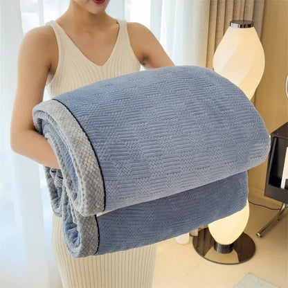Cozy carved velvet cream & gray quilted blanket bedroom throw